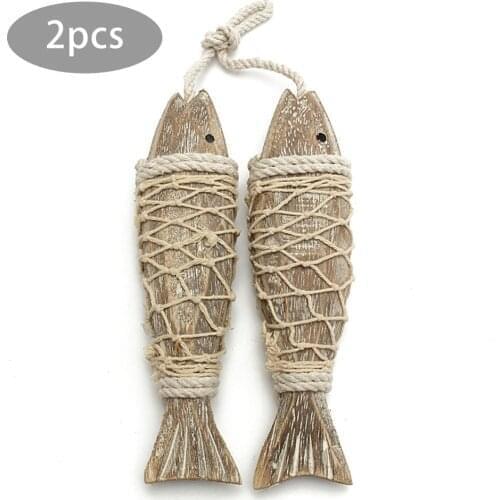 2pcs Vintage Wood Fish Mediterranean Style Vintage Antique Hand-carved Hanging Wooden Pendant Home Hanging Decoration Gifts