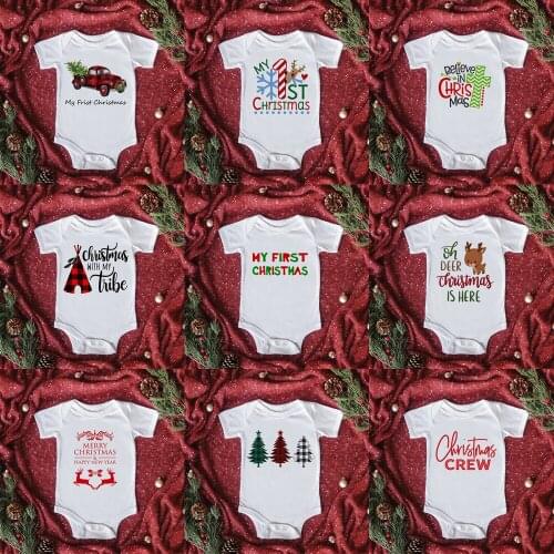 Newborn Baby Boys Girls Short Sleeve Christmas Jumpsuits Baby Boys Girls Holidays Romper Clothes Merry Christmas Bodysuit