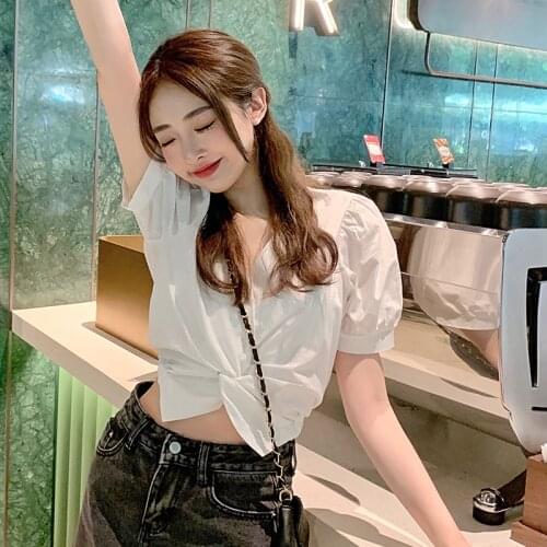 Shirt Women Irregular Temperament White Short-sleeved Shirt Female Design Sense Niche Summer New Korean Short Top