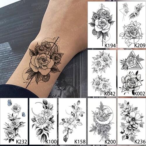 9pcs Sexy Flower Rose Sunflower Daisy Translation Waterproof Temporary Tattoo Sticker Woman Man Wrist Line Body Art Fake Tatto