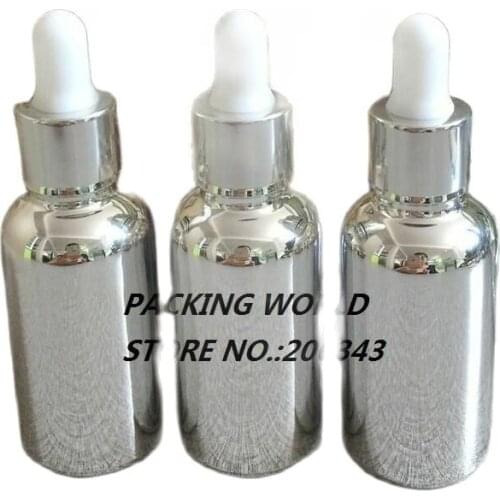30ml silver glass bottle essential oil bottle with silver cap+silicon for essential oil/serum/cosmetic packing dropper bottle