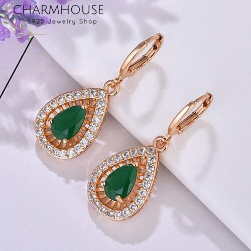Charmhouse 18K Rose Gold Color GP Earrings For Women Waterdrop Crystal Earing Brincos Femme High Quality Jewelry Wholesale