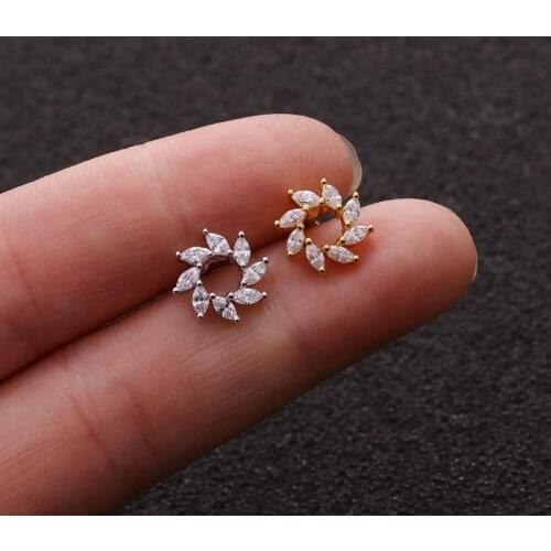 20G Stainless Steel Ear Piercing Jewelry Cz Flower Tragus Cartilage Helix Conch Rook Screw Back Earring Stud