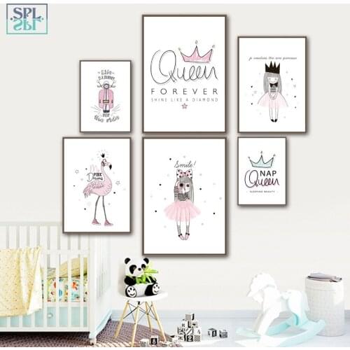 SPLSPL Unframed Nordic Ornamentation Poster Crown Princess Canvas Print Painting Cute Cartoon Girl Quotes Wall Art Picture