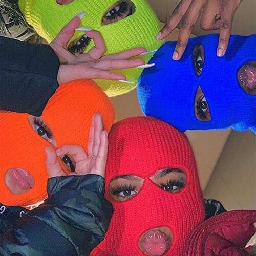 Sports Fashion Hiking Cycling Ski Winter Outdoor Warm Knitted Caps Full Face Cover Hats Beanie 3 Holes Balaclava For Women Men