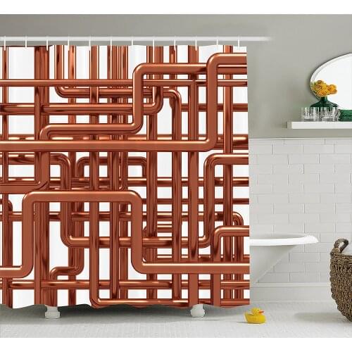 Industrial Shower Curtain Knot of Pipes Complex Design with Entangled Lines Hardware Industry Art Home Decor Bathroom Curtains