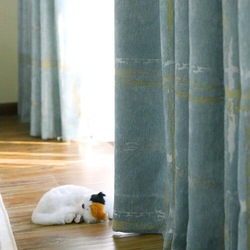 Custom curtains nordic geometric Thickened chenille curtain Jacquard bedroom livingroom blue shading blackout curtain M643