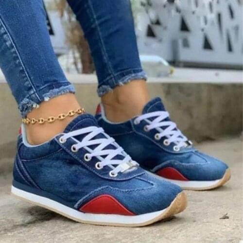 Womens Denim Jeans Lace Up Sneakers Casual Sport Shoes Trainers Girls 3Colors Plus Size New 2021