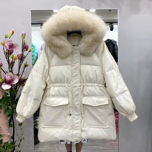 Big Real Fox Fur 2021 New Winter Womens White Duck Down Jacket Hooded Warm Down Parkas Hight Quality Female Loose Coat