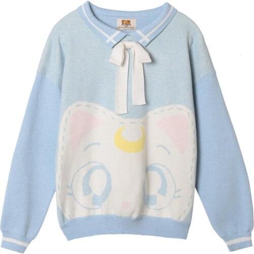 Winter Spring New Design Preppy Style Cute Cat Women Pullover Sweaters Long Sleeve Thick Warm Jumpers Tops Knitting
