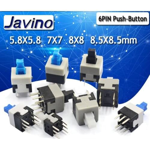 10PCS/LOT 5.8x5.8 7x7 8x8 8.5x8.5mm Self Locking / UNlock Push Tactile Power Micro Switch 6 Pin Button Switches