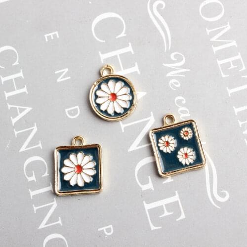10pcs/lot Cute Flowers Enamel Chrysanthemum Charms Geometry Pendant For Necklace Bracelet Earring DIY Jewelry Findings XL1146