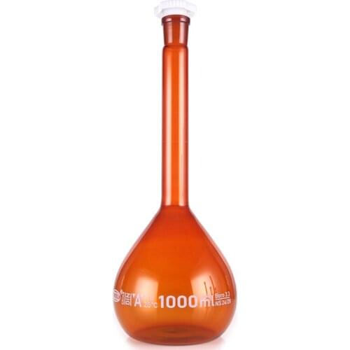 1000ml brown Lab Borosilicate Glass Volumetric Flask with plastic Stopper Office Lab Chemistry Clear Glassware Supply