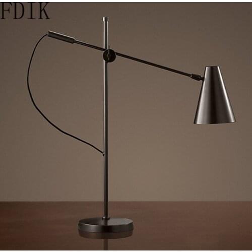 American Rotatable Table Light Nordic Industrial Loft Reading Lamps Metal Desk Lamp for Bedroom Bar Indoor Lighting Led Stand