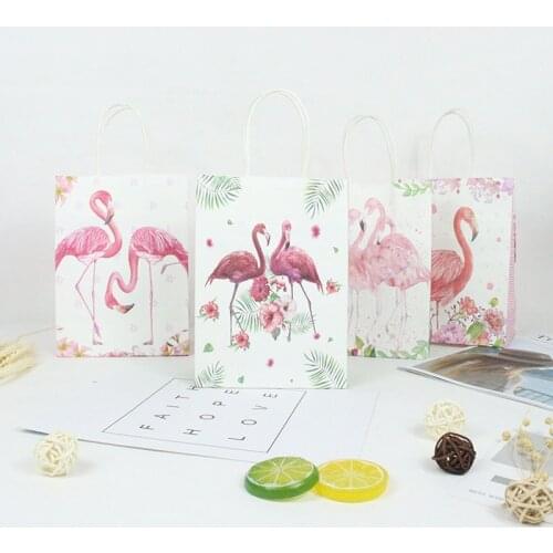 AVEBIE 20pcs Beautiful Cartoon Flamingo Bag Creative Paper Candy Bag Gift Bags Wedding Party Birthday Baby Shower Decoration