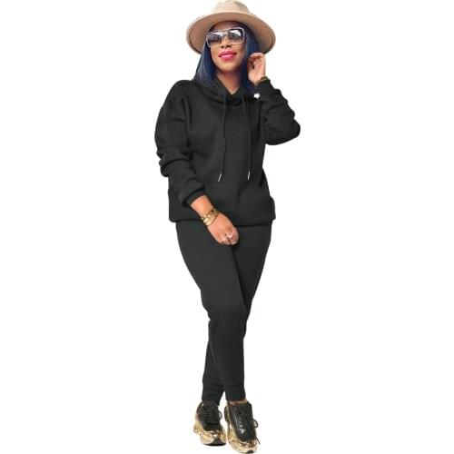 Plus Velvet Thicken Two Piece Tracksuits Women Set Long Sleeve Hoodies Winter Sweat Pants Streetwear Lounge Knitted Suit