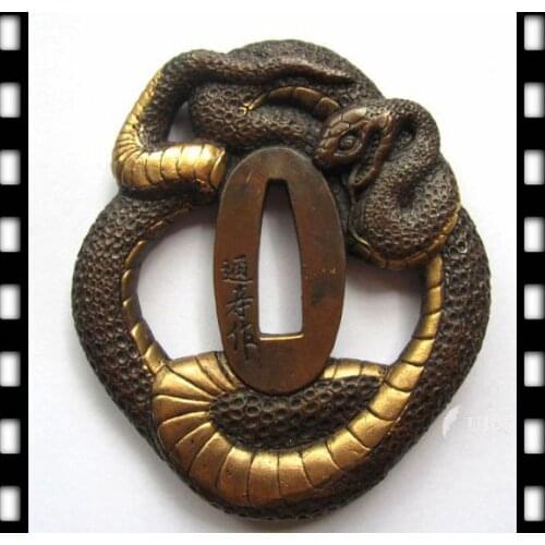 Free Shipping Japanese katana Copper Tsuba WAKIZASHI Sword Accessories W/Snake Design