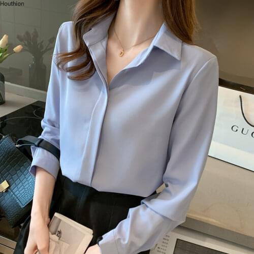 Summer Womens Blouses New Top Long Sleeve Polo Shirt Fashion Casual Loose Girl Chiffon Solid Color