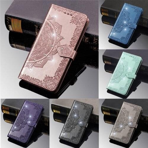 For Samsung A01 A11 A12 A21S A31 A41 A51 A52 A71 A72 Glitter Datura Wallet Leather Flip Case For Galaxy A6 2018 A7 2018 A8 2018
