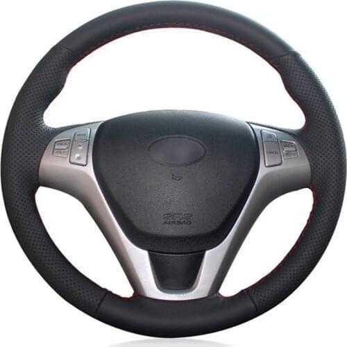 Black Soft Genuine Leather Hand-stitched Car Steering Wheel Cover For Hyundai Genesis Coupe 2009-2016 Rohens Coupe 2009
