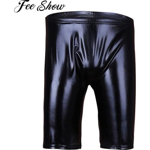 Black Men Lingerie Patent Leather Shorts Wetlook Boxer Exotic Underpants Mens Boxer Smooth and Comfortable Shorts Exotic Pants