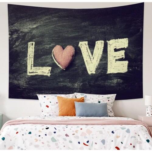 Valentines Day LOVE Black Tapestry Vintage Exotic Summer Plant Nature Frame for Bedroom Photography Wall Decor