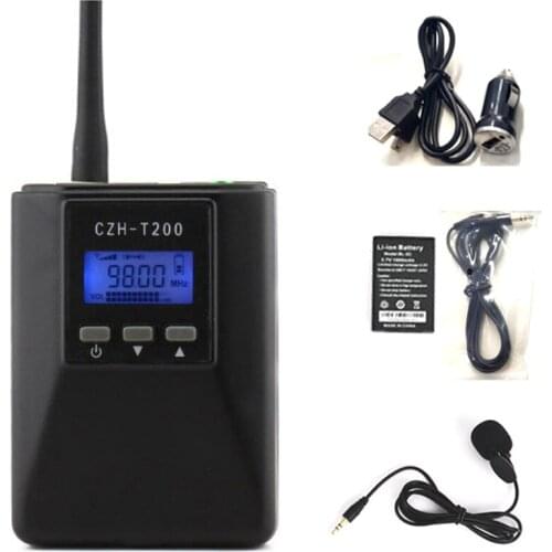 0.2W FM Transmitter + Antenna + Belt Buckles+USB Cable+Clipper Microphone+Audio Cable+Car Charger+Battery FM Transmitter Small