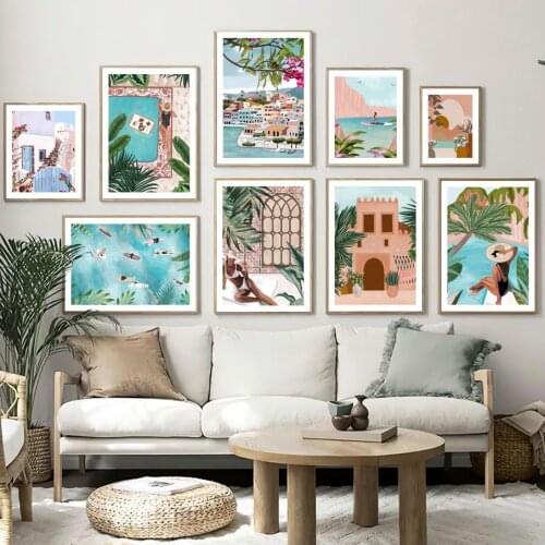 Greece Crete Beach Girl Tropical Jungle Travel Abstract Wall Art Canvas Painting Nordic Poster Decor Pictures For Living Room