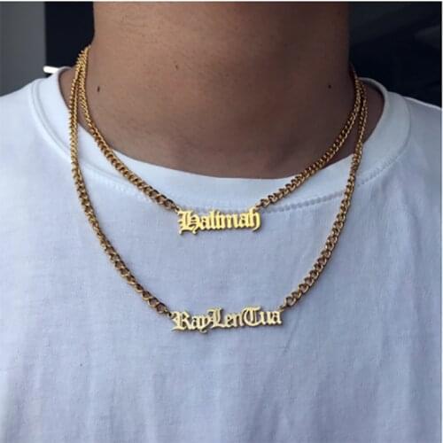 Hip Hop Cuban Chain Custom Name Necklace Stainless Steel Old English Letters Personalized Engrave Name Necklace Jewelry Unisex