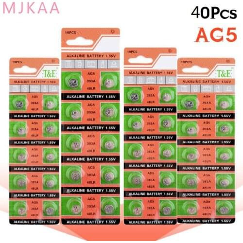 40pcs/pack AG5 LR754 393 Button Batteries SR754 193 Cell Coin Alkaline Battery 1.55V 393A 48LR G5A For Watch Toys Remote