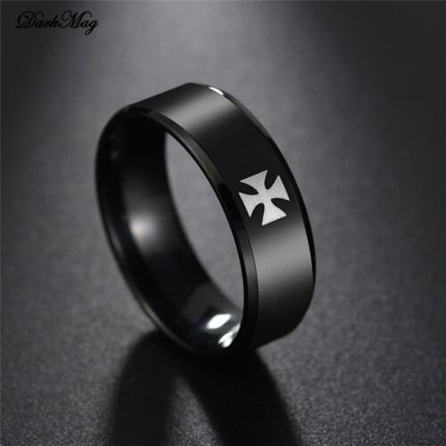 DarkMag World War II Iron Cross Mans Stainless Steel Fashion Ring Black Colors German Personality US Size