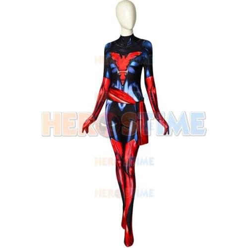 High Quality Dark Phoenix Suit X-men Jean Grey Cosplay Bodysuit 3D Print Zentai Black and Red Phoenix Girls Superhero Costume