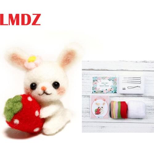 LMDZ 1Pcs Doll Wool Felt Craft Kitting DIY Cute Animal Rabbit Wool Felting Package Non-Finished Handmade Pets Toy Doll DIY Pack