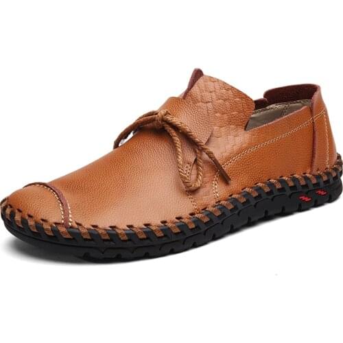 Spring Autumn Handmade Non-slip Wearable Slip-on Breathable Outdoor Casual Shoes Genuine Leather Fashion Men Loafers Big Size 47