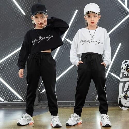 Kid Hip Hop Clothing Sweatshirt Crop Top Long Sleeve T Shirt Tracksuit Pants Jazz Dance Costume Clothes Streetwear for Girl Boy