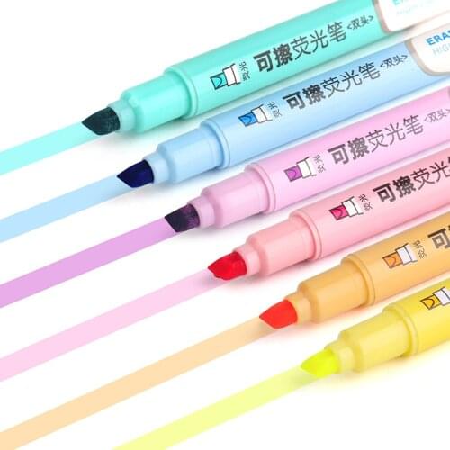 1Pc Dual Head Erasable Highlighters Pastel Marker Fluorescent Pen Art Drawing Doodling Markering Pens Stationery School Supply