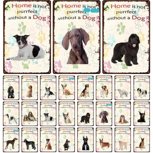 Vintage Animal Metal Poster Home Is Not Purrfect Without A Dog Tin Signs Bar Club Pet Shop Dog Plate Plaque Painting Home Decor