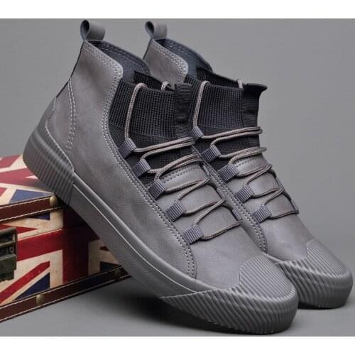 Fashion designer brand mens shoes all-match board shoeslace British high-top casual shoes elastic band casual youth mens shoes