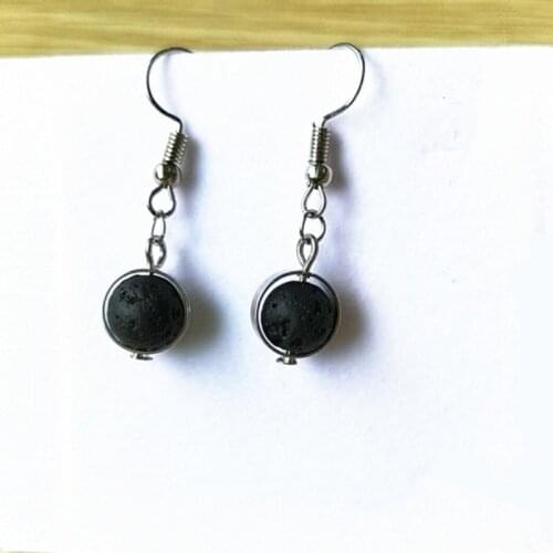 Fashion Circle Aromatherapy Earrings Black Lava Bead DIY Essential Oil Diffuser Earrings Jewelry