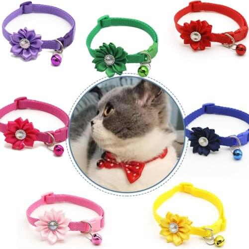 Cartoon Dog Cat Collars With Bell Adjustable Polyester Buckle Collar Cat Pet Supplies Accessories Collar Small Dog Chihuahua