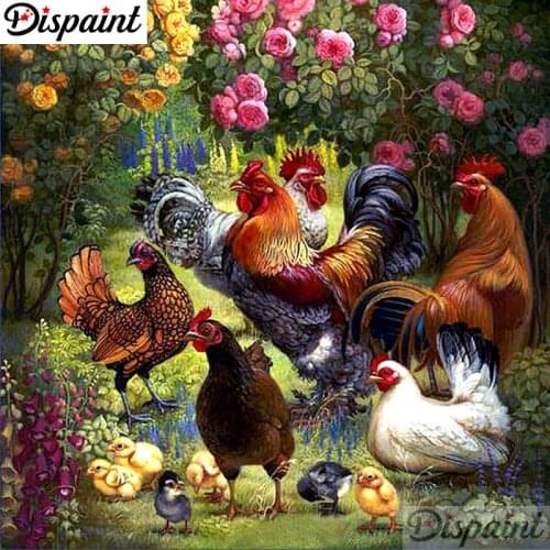 Dispaint Full Diamond Embroidery "Chicken flower" Diamond Painting Cross Stitch Patterns Rhinestone Unfinished Home Decor A10219