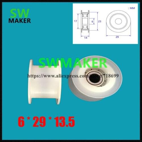 Nylon POM6*29*13.5mm, H groove belt pulley, plastic embedded 626 bearing pulley