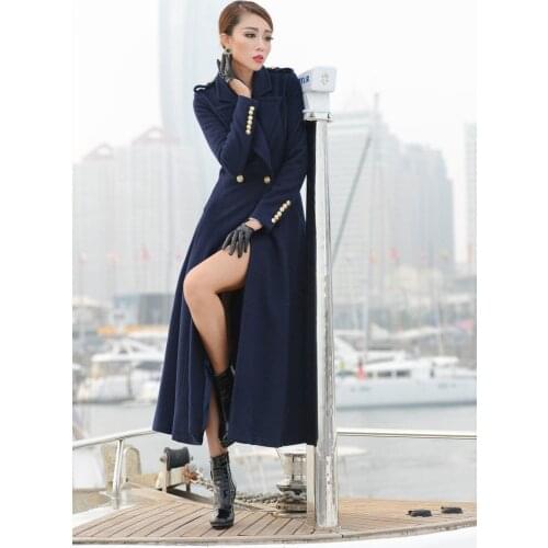 New style big hem lapel black dark blue womens winter wool coats 2019