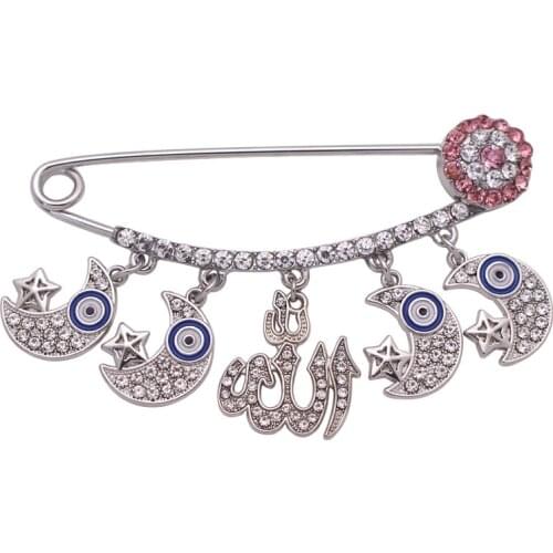 Crescent Moon Star Amulet Allah Stainless Steel brooch islam muslim Baby Pin