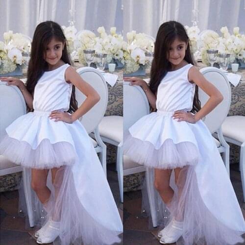 Puffy White Tulle Satin Flower Girls Dresses for Wedding Little Princess A Line Formal Party Gown 1-14Y