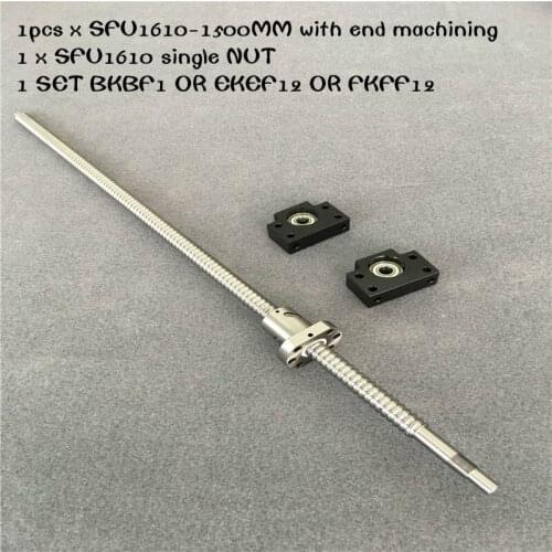 SFU1610 set:RM1610-1500MM ballscrew with end machined+single nut +FK/FF12 or BKBF12 OR EKEF12 end support High quality