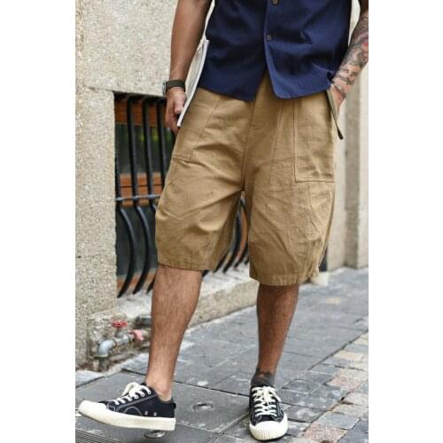 Saucezhan Casual Shorts Men Shorts Linen Lantern Shorts Work Shorts Summer Breathable Vintage Knee Length Antibacterial