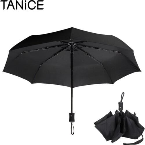 TANiCE Folded Automatic Umbrella Auto Open Close Windproof Travel Umbrella Black With Fiber Umbrella Bag For Various Occasions