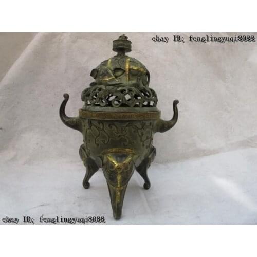 Tibet Folk Buddhism Copper Bronze Gilt Elephant God Censer incense burner