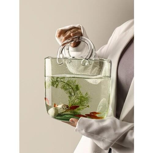 TT Nordic Creative Basket Bag Glass Vase Decoration Light Luxury Living Room Hydroponic Flower